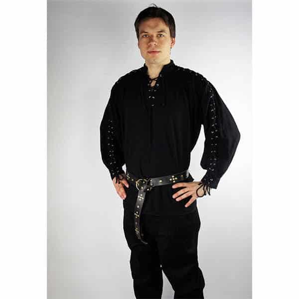 Black Laced Medieval Cotton Shirt - Men's Viking Clothing - Wyrdraven - wyrdraven.co.uk