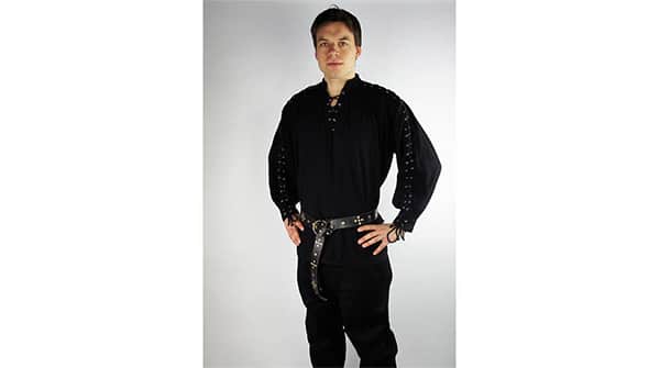Black Laced Cotton Shirt, Medieval Mens Wear