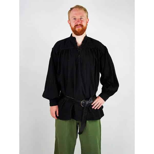 Black Medieval Cotton Shirt - Men's Viking Clothing - Wyrdraven - wyrdraven.co.uk