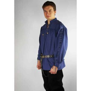 Blue Laced Medieval Cotton Shirt - Men's Viking Clothing - Wyrdraven - wyrdraven.co.uk