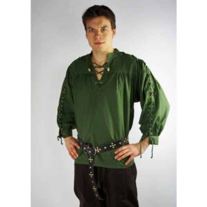 Green Laced Medieval Cotton Shirt - Men's Viking Clothing - Wyrdraven - wyrdraven.co.uk