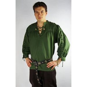 Green Laced Medieval Cotton Shirt - Men's Viking Clothing - Wyrdraven - wyrdraven.co.uk