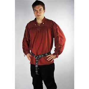 Red Laced Medieval Cotton Shirt - Men's Viking Clothing - Wyrdraven - wyrdraven.co.uk