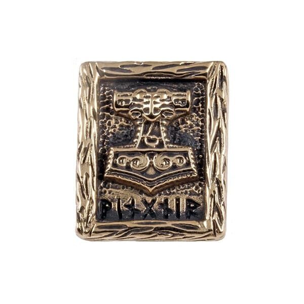 Mjolnir Bronze Rune Plate Bead | Bronze Viking Jewellery | Wyrdraven | wyrdraven.co.uk