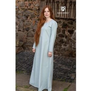 Sky Blue Viking Underdress worn by a woman with long red hair - Women's Viking Dresses - Wyrdraven - wyrdraven.co.uk