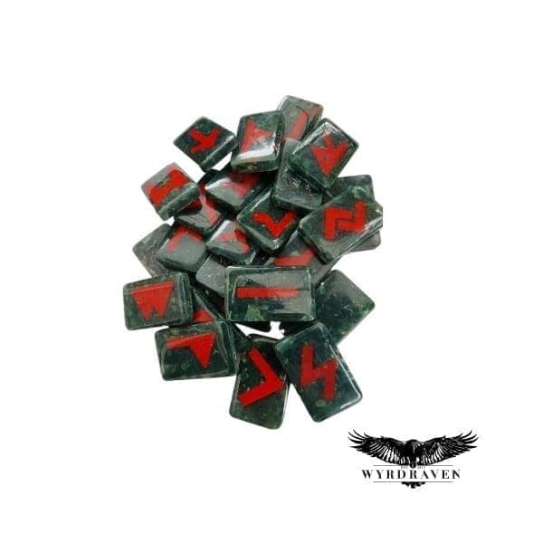 Elder Futhark African Bloodstone Crystal Runes - Viking Runes - Wyrdraven Runes - wyrdraven.co.uk