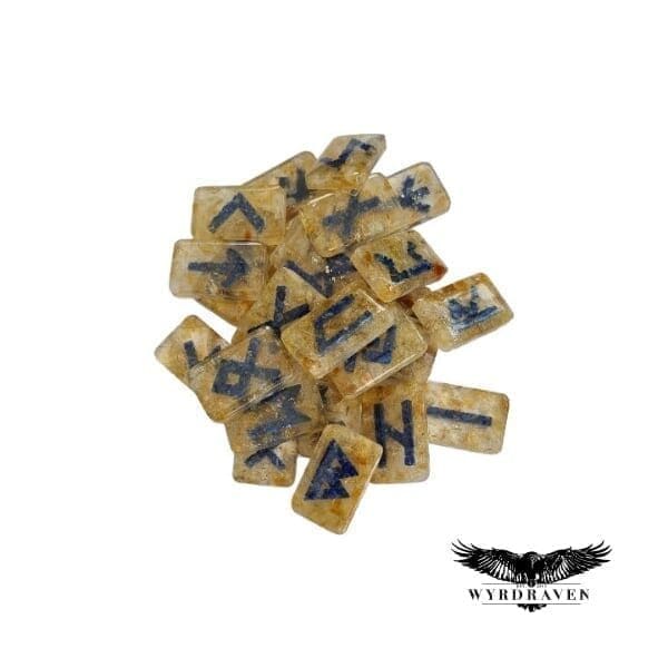 Elder Futhark Citrine & Lapis Crystal Runes - Viking Runes - Wyrdraven Runes - wyrdraven.co.uk