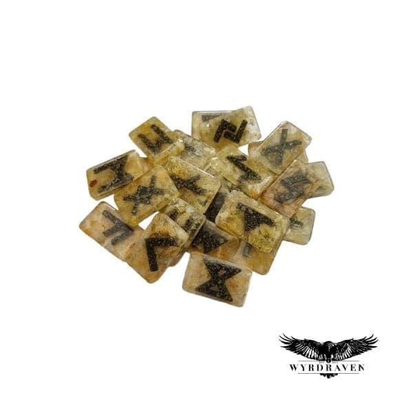 Elder Futhark Citrine & Pyrite Crystal Runes - Viking Runes - Wyrdraven Runes - wyrdraven.co.uk