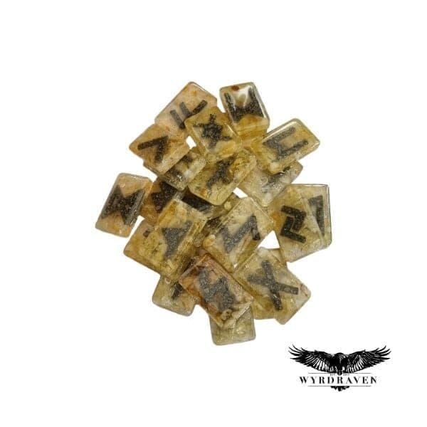 Elder Futhark Citrine & Pyrite Crystal Runes - Viking Runes - Wyrdraven Runes - wyrdraven.co.uk