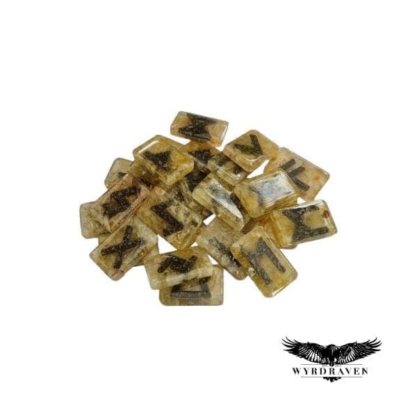 Elder Futhark Citrine & Pyrite Crystal Runes - Viking Runes - Wyrdraven Runes - wyrdraven.co.uk