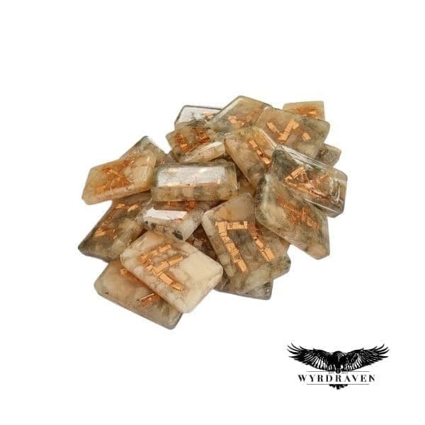 Elder Futhark Somerset Alabaster & Copper Crystal Runes - Viking Runes - Wyrdraven Runes - wyrdraven.co.uk