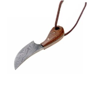 Damasc Steel Neck Knife With Walnut Handle - Neck & Belt Knives - wyrdraven.co.uk