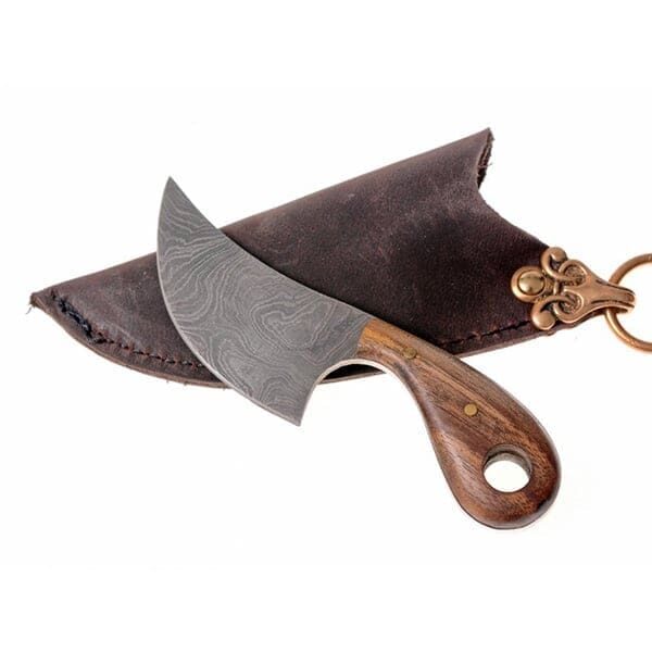 Damasc Steel Neck Knife With Walnut Handle - Neck & Belt Knives - wyrdraven.co.uk