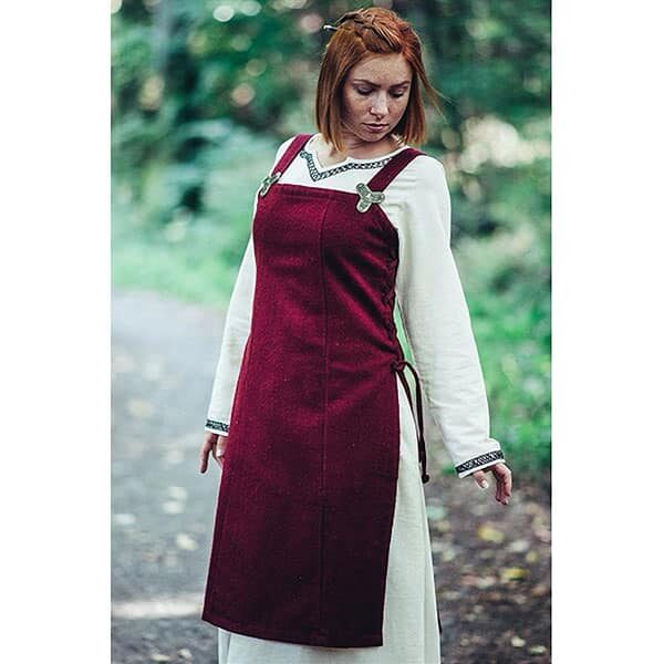 Aila Deep Red Wool Viking Apron Dress - Viking Aprons-Wyrdraven - wyrdraven.co.uk