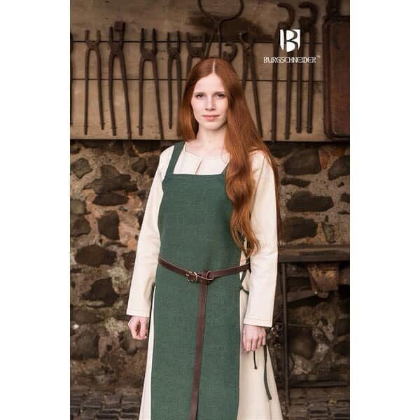 Gyda Green Cotton Viking Apron Dress - Viking Aprons-Wyrdraven - wyrdraven.co.uk