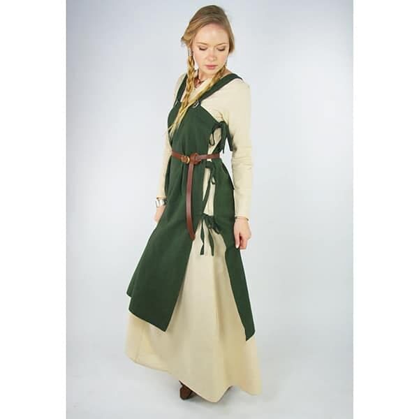 Hildegard Green Cotton Viking Apron Dress - Viking Aprons-Wyrdraven - wyrdraven.co.uk