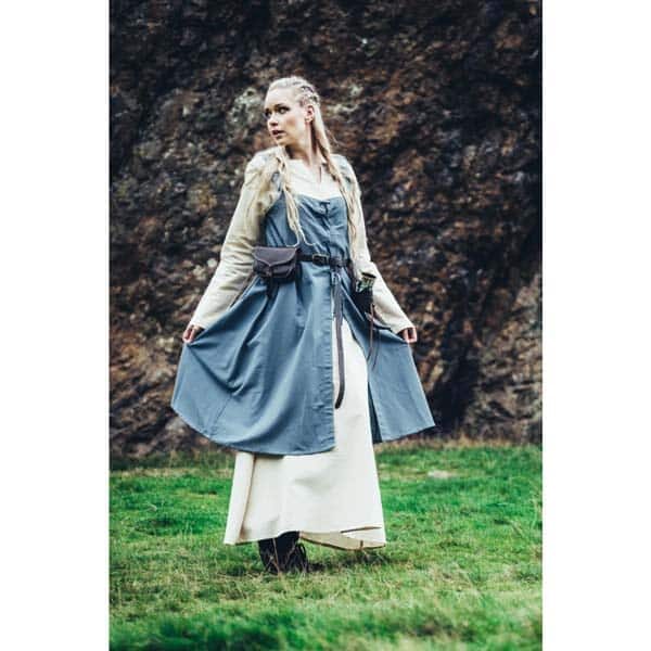 Inca Blue Cotton Viking Apron Dress - Viking Aprons-Wyrdraven - wyrdraven.co.uk