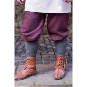 Ivar Burgundy Grey Herringbone Rus Trousers - Viking Trousers - www.wyrdraven.co.uk