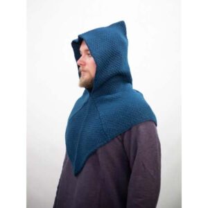 Petrol Blue Knitted Wool Viking Hood - Viking Hoods - Wyrdraven - wyrdraven.co.uk