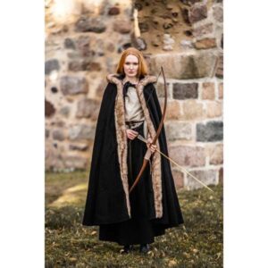 Faux Fur Trimmed Wool Cloak: Black - Cloaks And Coats - www.wyrdraven.co.uk