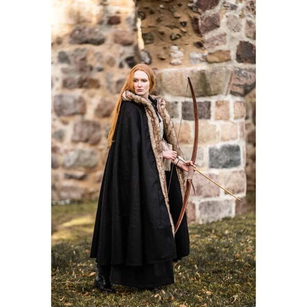 Faux Fur Trimmed Wool Cloak: Black - Cloaks And Coats - www.wyrdraven.co.uk