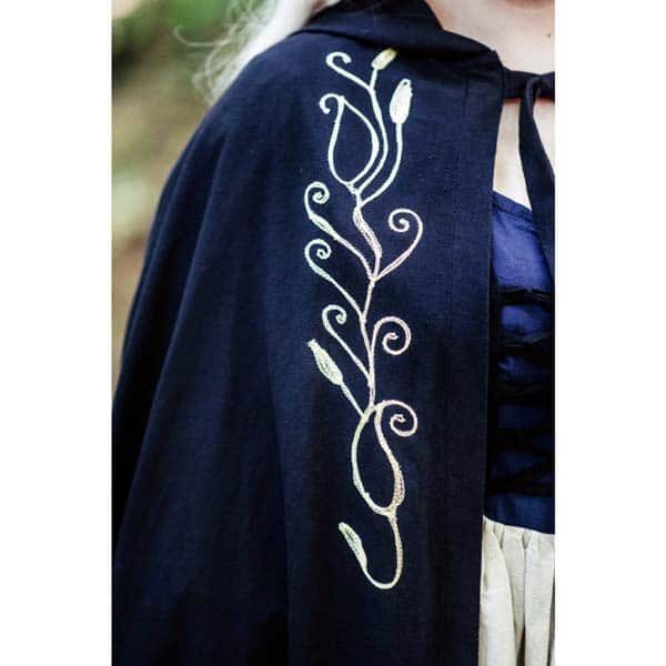 Embroidered Cotton Cape Black - Viking Cloaks - Viking Coats - Viking Wraps - Wyrdraven Cloaks - www.wyrdraven.co.uk