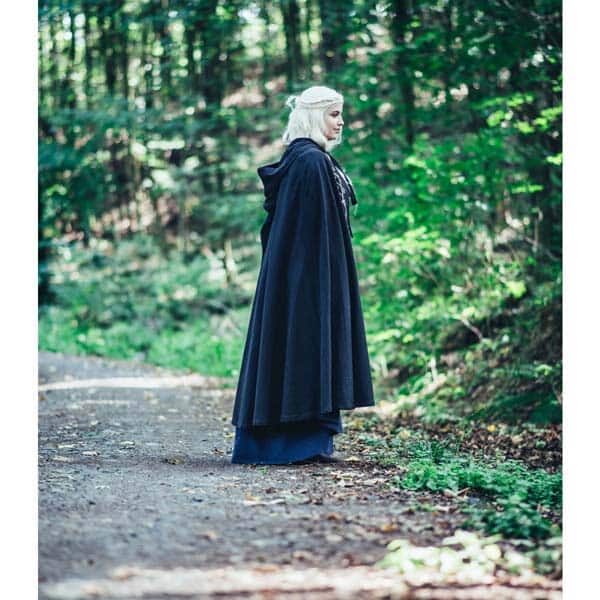 Embroidered Cotton Cape Black - Viking Cloaks - Viking Coats - Viking Wraps - Wyrdraven Cloaks - www.wyrdraven.co.uk