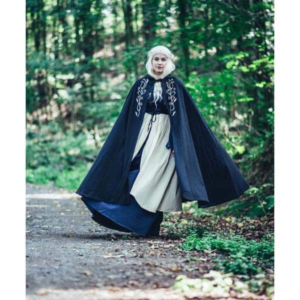 Embroidered Cotton Cape Black - Viking Cloaks - Viking Coats - Viking Wraps - Wyrdraven Cloaks - www.wyrdraven.co.uk