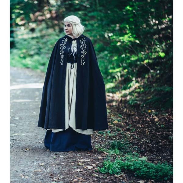 Embroidered Cotton Cape Black - Viking Cloaks - Viking Coats - Viking Wraps - Wyrdraven Cloaks - www.wyrdraven.co.uk