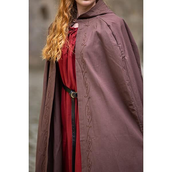 Embroidered Cotton Cloak Brown - Viking Cloaks - Viking Coats - Viking Wraps - Wyrdraven Cloaks - www.wyrdraven.co.uk