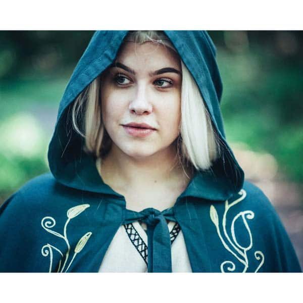 Embroidered Cotton Cape Green - Viking Cloaks - Viking Coats - Viking Wraps - Wyrdraven Cloaks - www.wyrdraven.co.uk