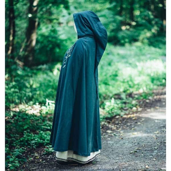 Embroidered Cotton Cape Green - Viking Cloaks - Viking Coats - Viking Wraps - Wyrdraven Cloaks - www.wyrdraven.co.uk