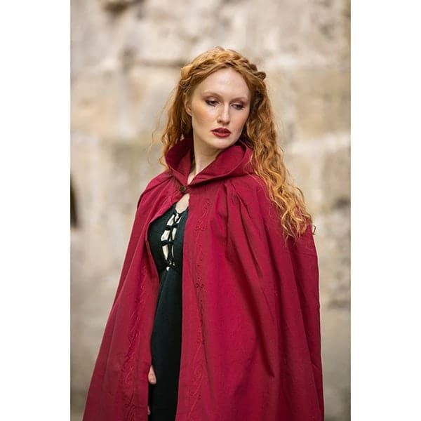 Embroidered Cotton Cloak Red - Viking Cloaks - Viking Coats - Viking Wraps - Wyrdraven Cloaks - www.wyrdraven.co.uk