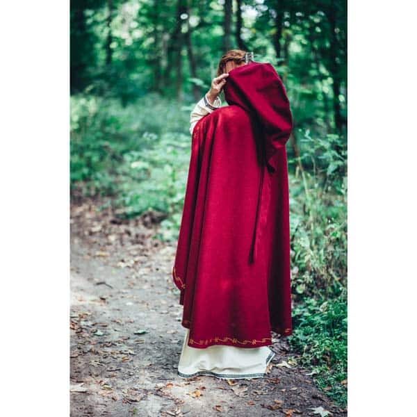 Embroidered Wool Cape Red - Viking Cloaks - Viking Coats - Viking Wraps - Wyrdraven Cloaks - www.wyrdraven.co.uk