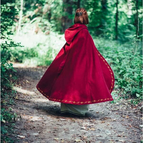 Embroidered Wool Cape Red - Viking Cloaks - Viking Coats - Viking Wraps - Wyrdraven Cloaks - www.wyrdraven.co.uk