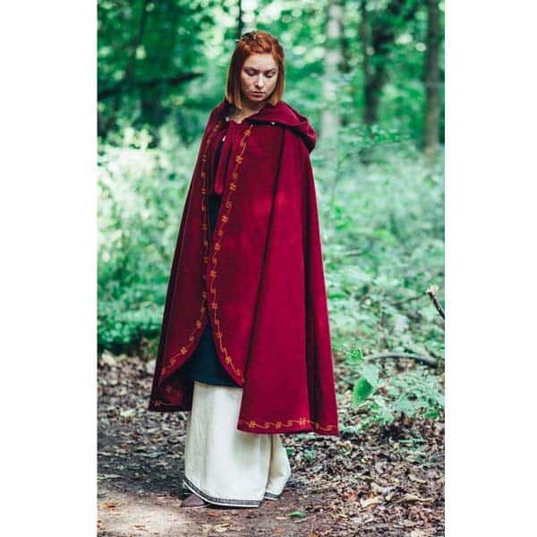 Embroidered Wool Cape Red - Viking Cloaks - Viking Coats - Viking Wraps - Wyrdraven Cloaks - www.wyrdraven.co.uk