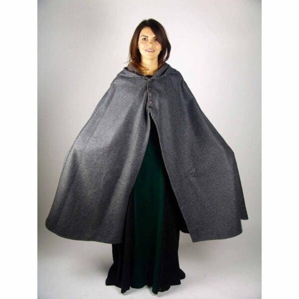 Short Buttoned Wool Cape Grey -Viking Cloaks - Viking Coats - Viking Wraps - Wyrdraven Cloaks - www.wyrdraven.co.uk