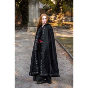 Embroidered Wool Cloak: Black - Cloaks And Coats - www.wyrdraven.co.uk