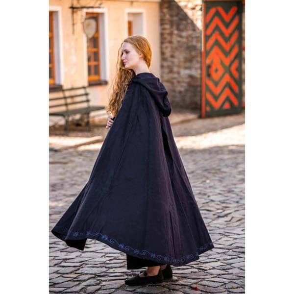 Embroidered Wool Cloak: Navy - Cloaks And Coats - www.wyrdraven.co.uk