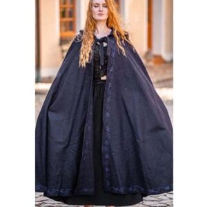 Embroidered Wool Cloak: Navy - Cloaks And Coats - www.wyrdraven.co.uk