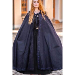 Embroidered Wool Cloak: Navy - Cloaks And Coats - www.wyrdraven.co.uk