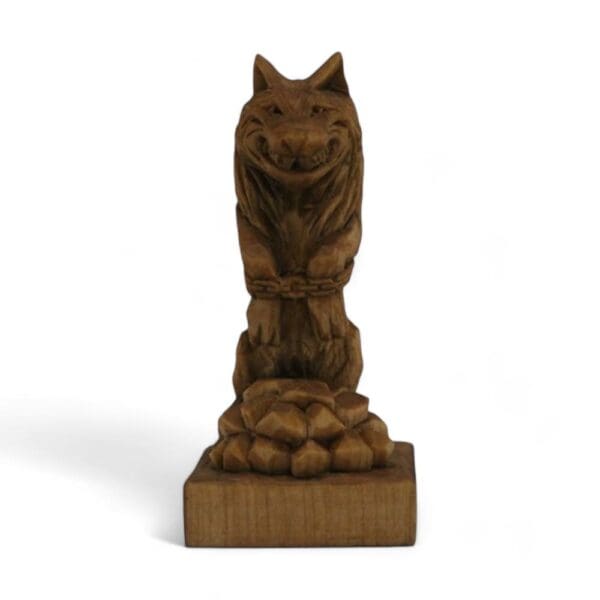 Hand Carved Wooden Figurine Fenrir - Wyrdraven Viking Figurines - www.wyrdraven.co.uk