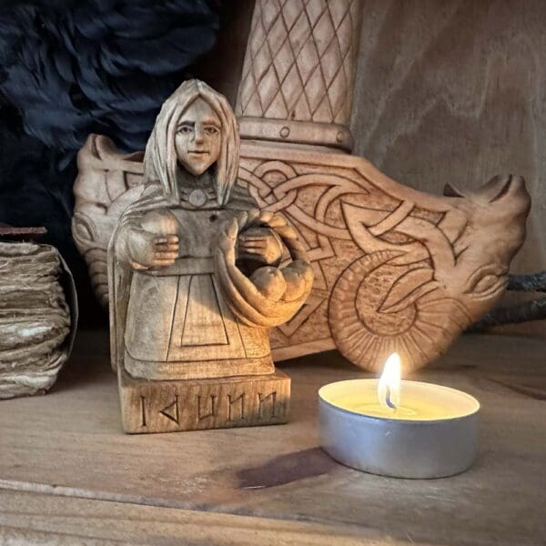 Hand Carved Wooden Figurine Idunn - Wyrdraven Viking Figurines - www.wyrdraven.co.uk