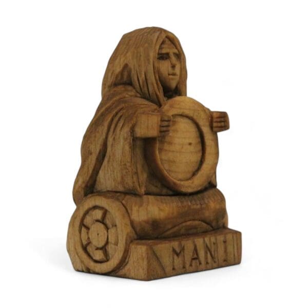 Hand Carved Wooden Figurine Mani - Wyrdraven Viking Figurines - www.wyrdraven.co.uk