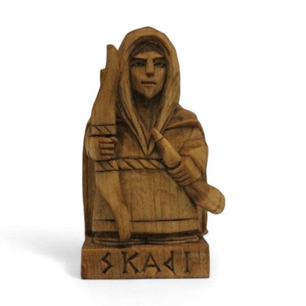 Hand Carved Wooden Figurine Skadi - Wyrdraven Viking Figurines - www.wyrdraven.co.uk