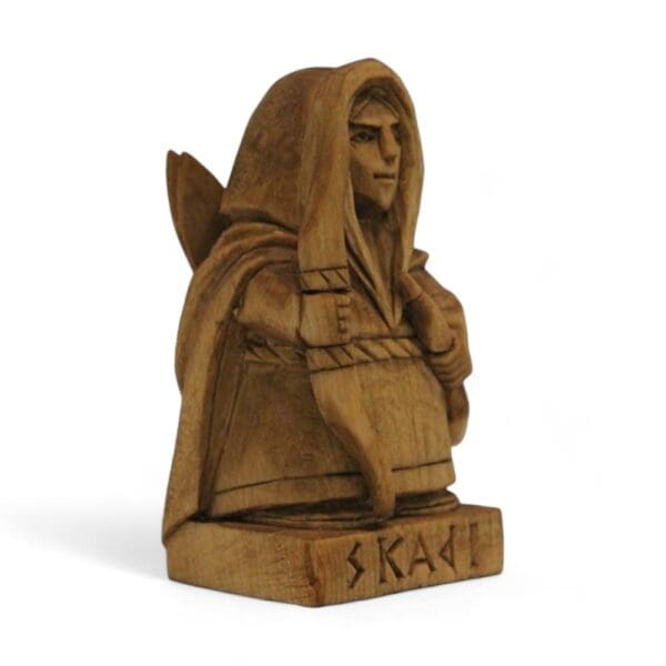 Hand Carved Wooden Figurine Skadi - Wyrdraven Viking Figurines - www.wyrdraven.co.uk