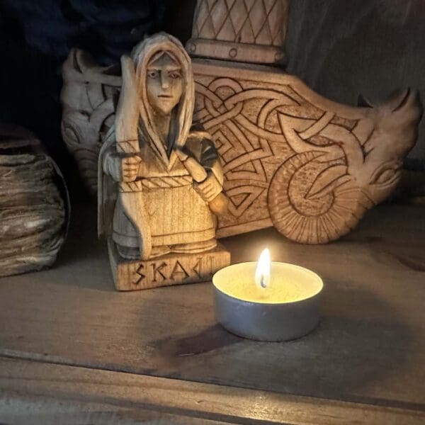 Hand Carved Wooden Figurine Skadi - Wyrdraven Viking Figurines - www.wyrdraven.co.uk