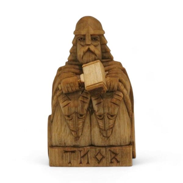 Hand Carved Wooden Figurine Thor - Wyrdraven Viking Figurines - www.wyrdraven.co.uk