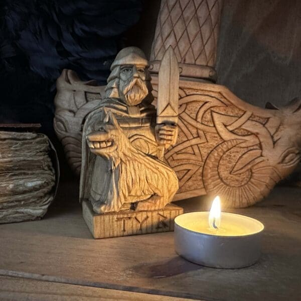 Hand Carved Wooden Figurine Tyr - Wyrdraven Viking Figurines - www.wyrdraven.co.uk