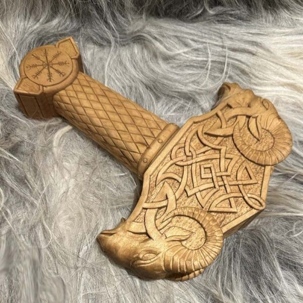 Hand Carved Wooden Figurine Mjolnir - Wyrdraven Viking Figurines - www.wyrdraven.co.uk